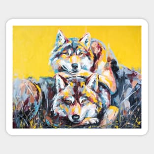 Oil wolf portrait painting in multicolored tones Sticker